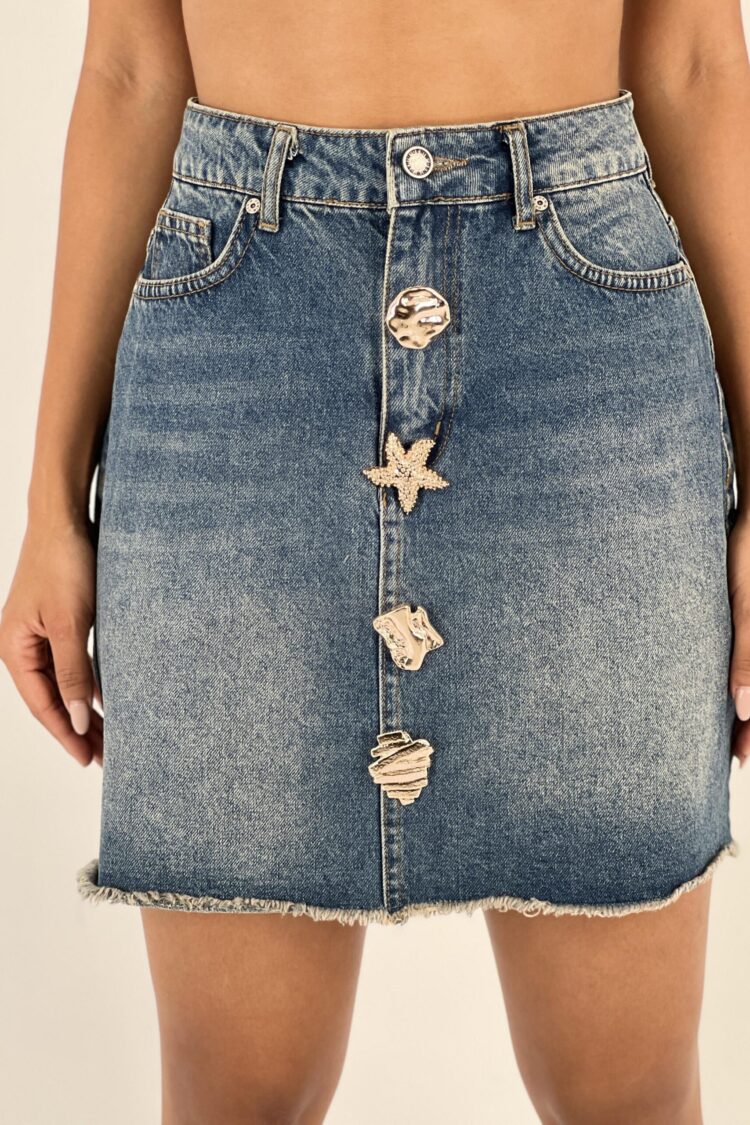 Blue Casual Sexy Streetwear Cute A-Line Mini Skirt With Mid Waist  Buttoned Closure And Slant Pocket