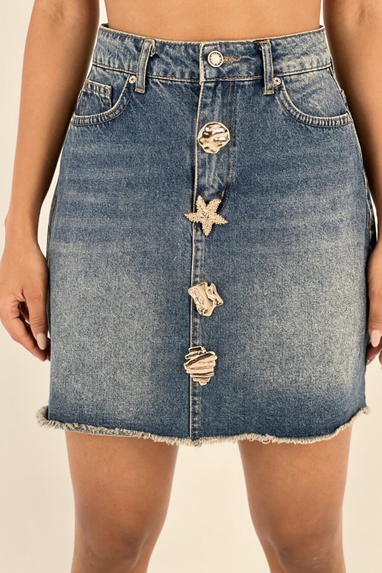 Blue Casual Sexy Streetwear Cute A-Line Mini Skirt With Mid Waist  Buttoned Closure And Slant Pocket