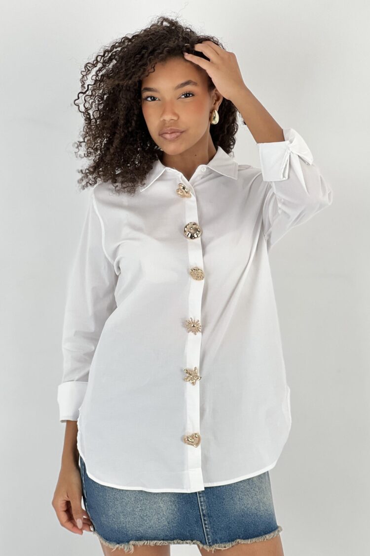 White Shirt With Notched Neck And Buttoned Closure - Brand: MISS POEM - Women & Kids, Baby Clothes Wholesale - Globality Store