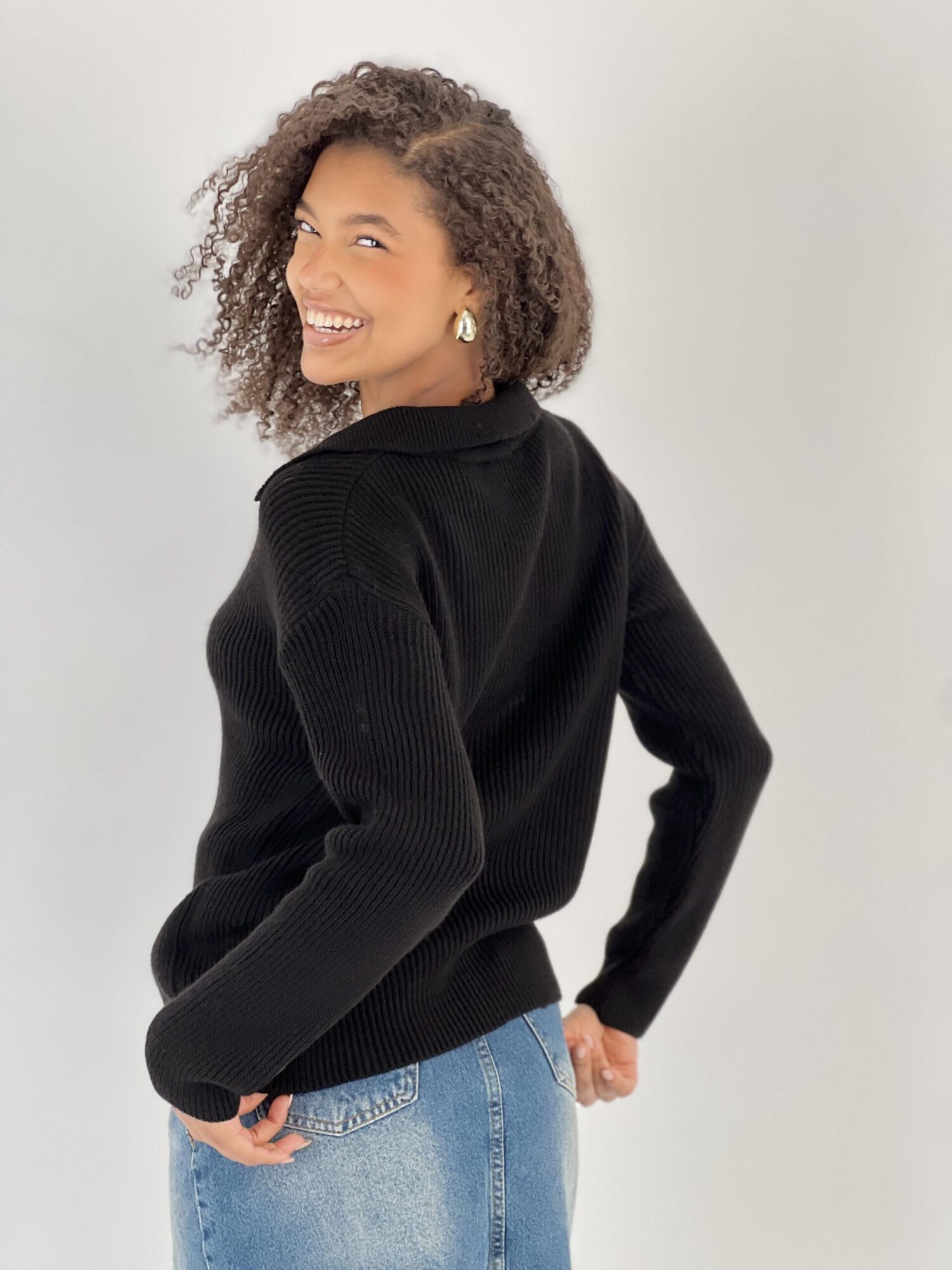 Black V-Neck Oversized Fit Sweater - Brand: MISS POEM - Women & Kids, Baby Clothes Wholesale - Globality Store