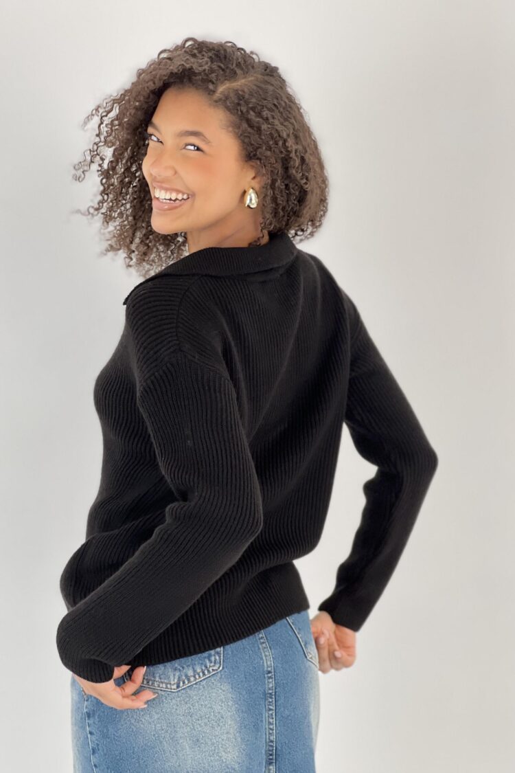 Black V-Neck Oversized Fit Sweater