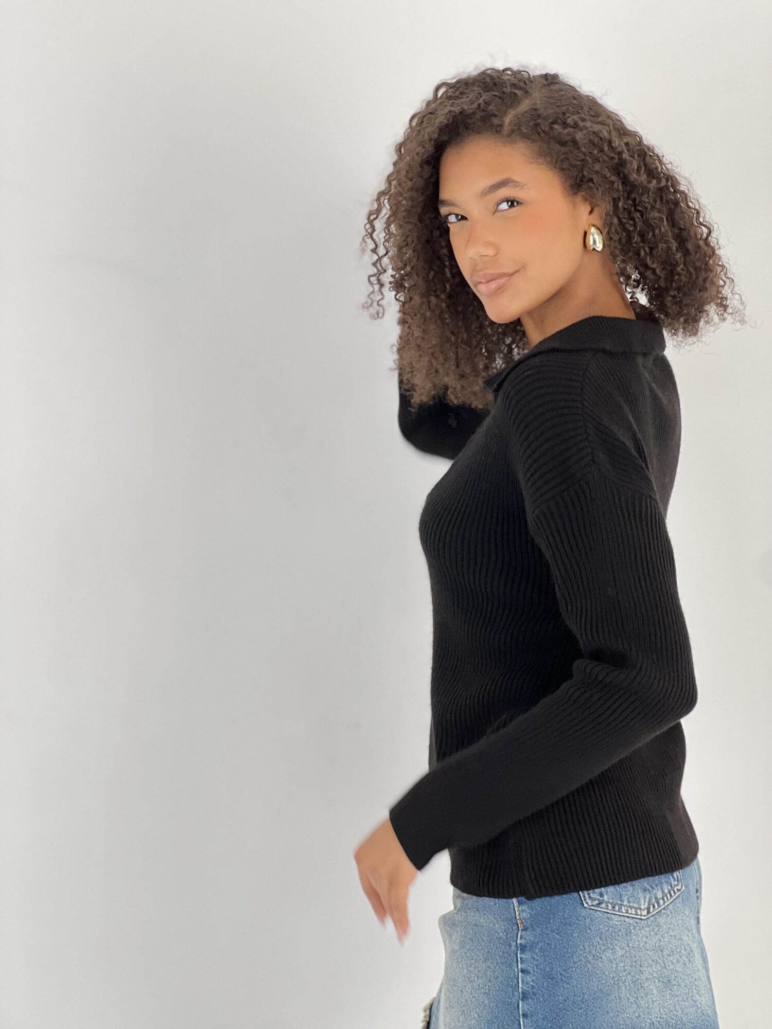 Black V-Neck Oversized Fit Sweater - Brand: MISS POEM - Women & Kids, Baby Clothes Wholesale - Globality Store