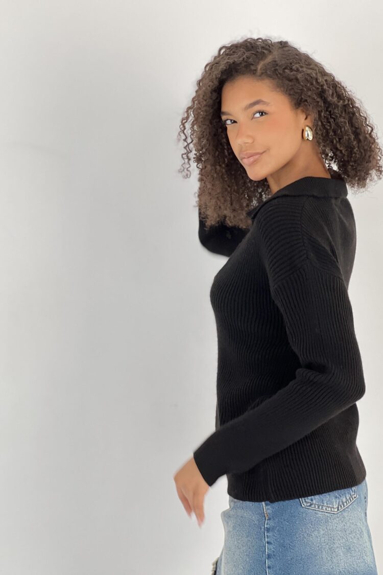 Black V-Neck Oversized Fit Sweater