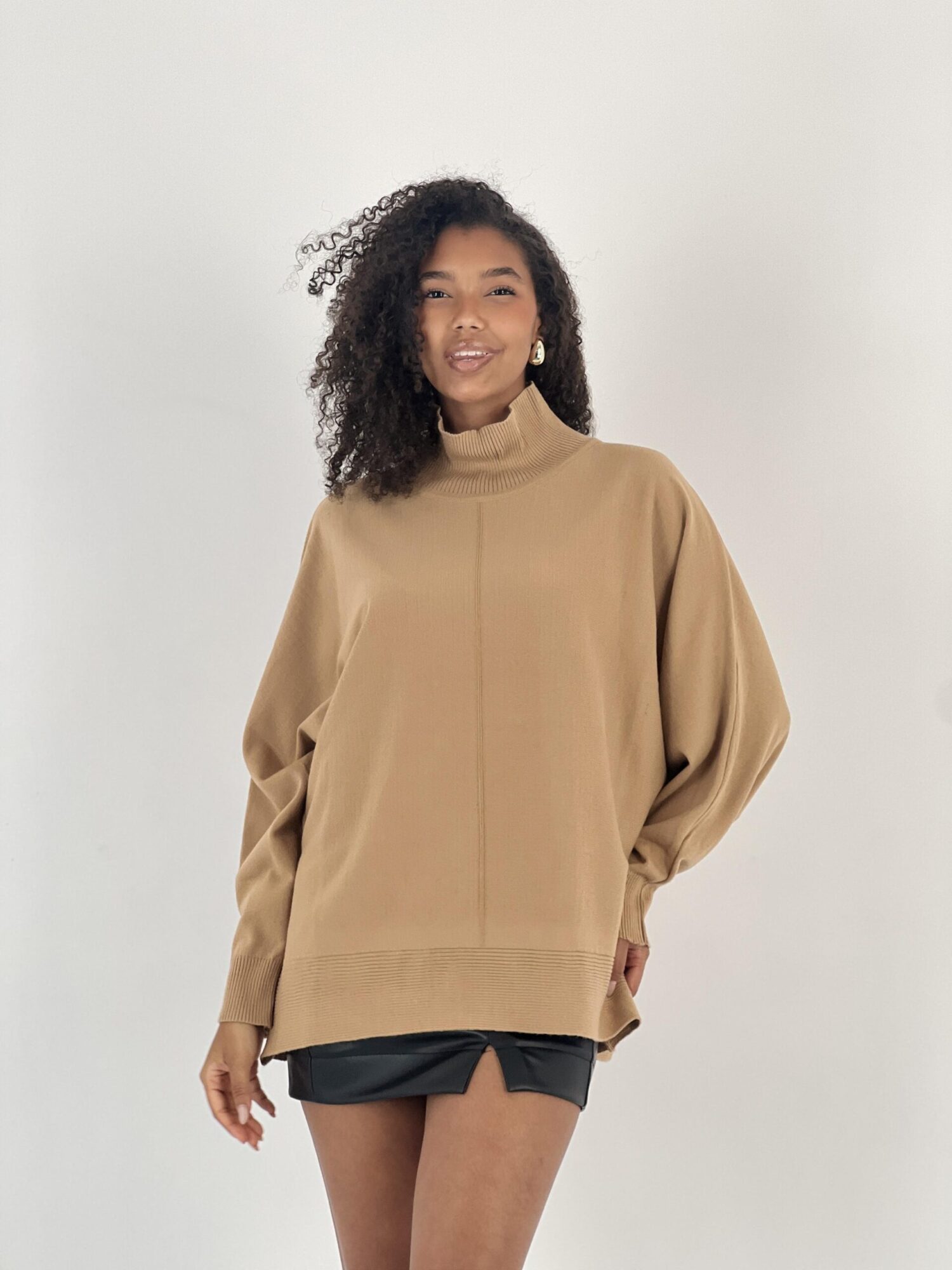 Khaki Sweater Oversized Turtle Neck Long Sleeve - Brand: MISS POEM - Women & Kids, Baby Clothes Wholesale - Globality Store