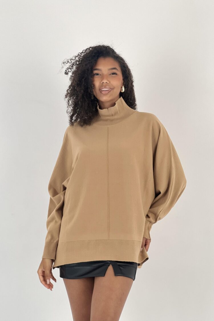 Khaki Sweater Oversized Turtle Neck Long Sleeve - Brand: MISS POEM - Women & Kids, Baby Clothes Wholesale - Globality Store