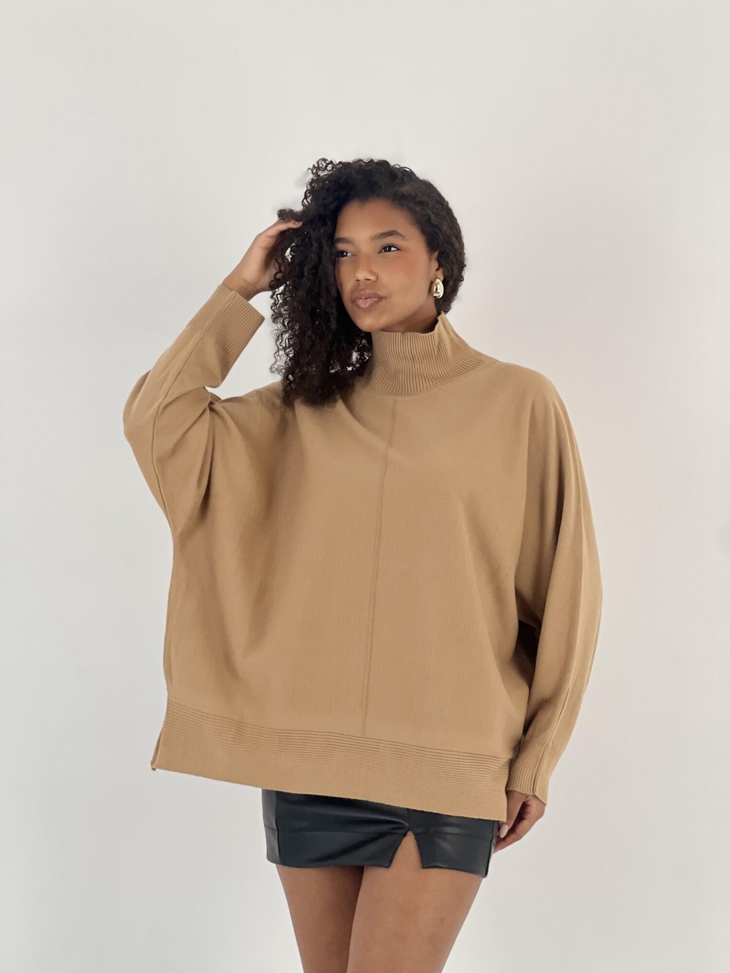 Khaki Sweater Oversized Turtle Neck Long Sleeve - Brand: MISS POEM - Women & Kids, Baby Clothes Wholesale - Globality Store
