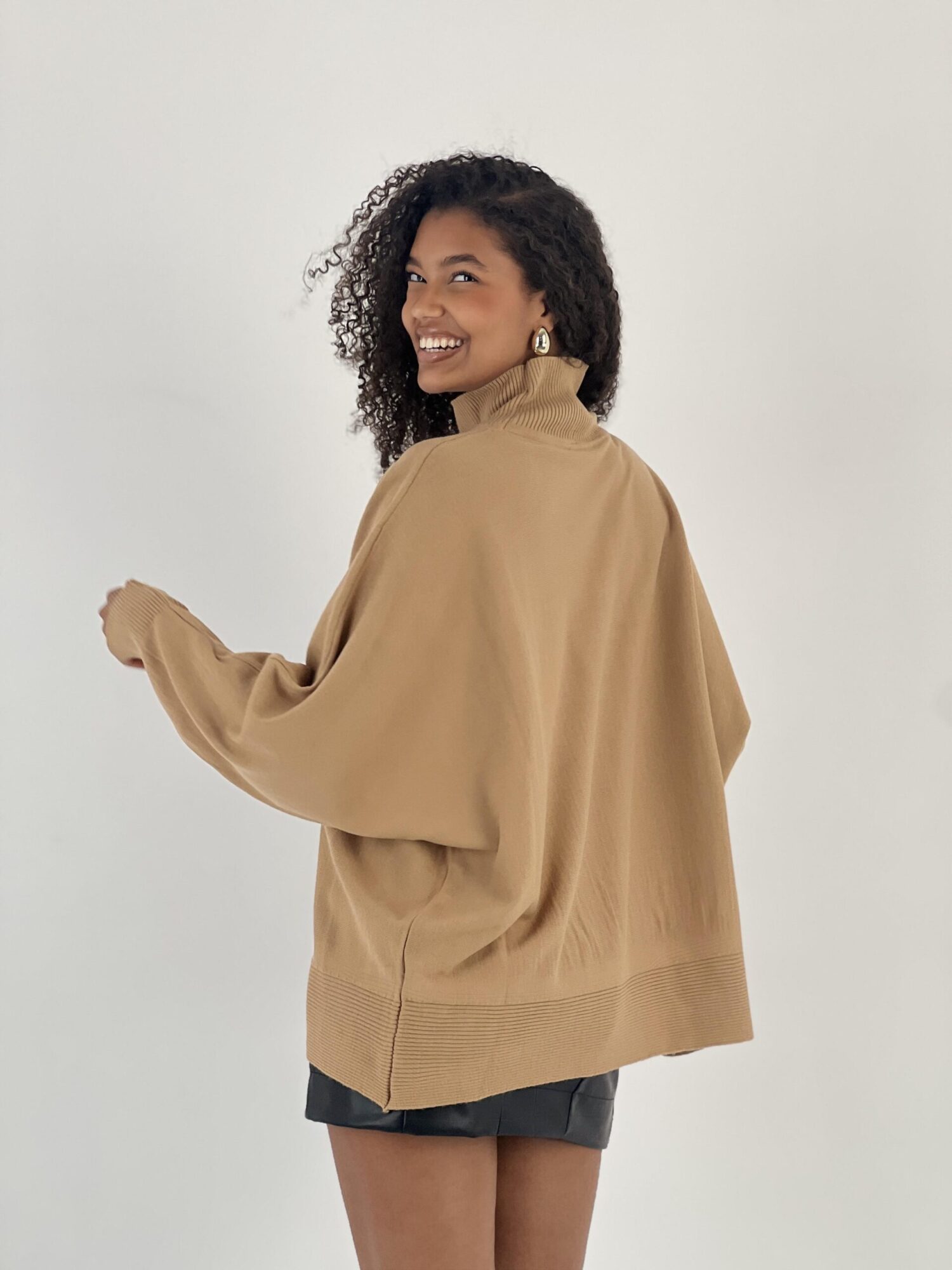 Khaki Sweater Oversized Turtle Neck Long Sleeve - Brand: MISS POEM - Women & Kids, Baby Clothes Wholesale - Globality Store