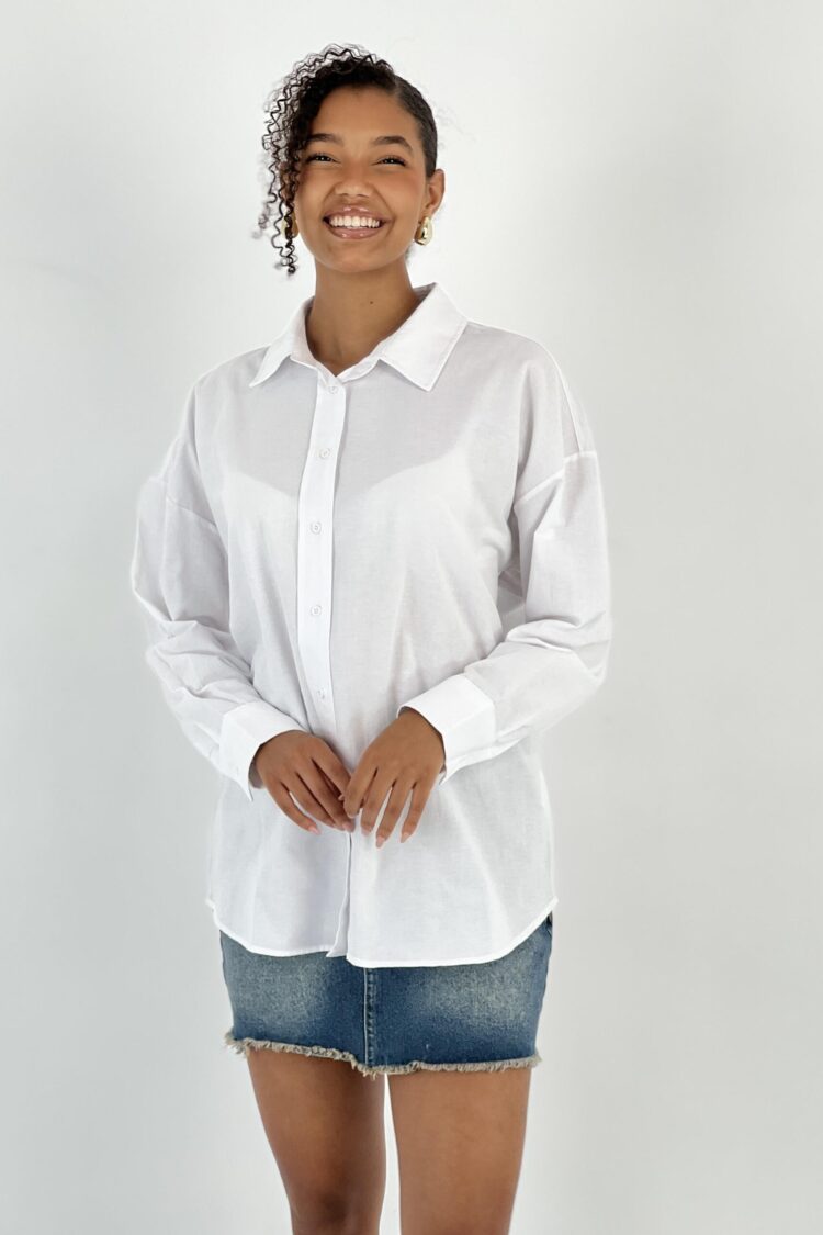 White Oversized Fit Polo Neck Shirt - Brand: MISS POEM - Women & Kids, Baby Clothes Wholesale - Globality Store