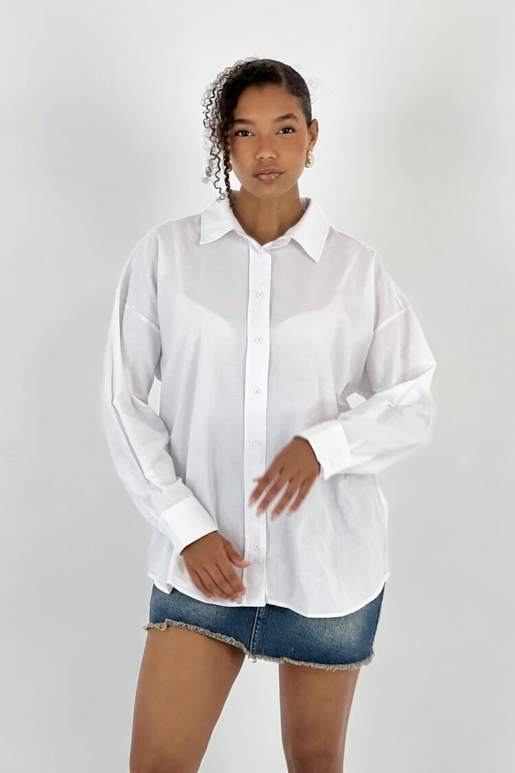 White Oversized Fit Polo Neck Shirt