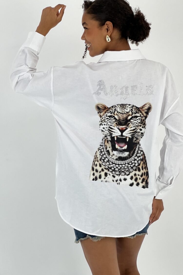 White Oversized Fit Polo Neck Shirt