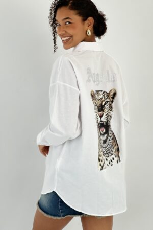 White Oversized Fit Polo Neck Shirt - Brand: MISS POEM - Women & Kids, Baby Clothes Wholesale - Globality Store