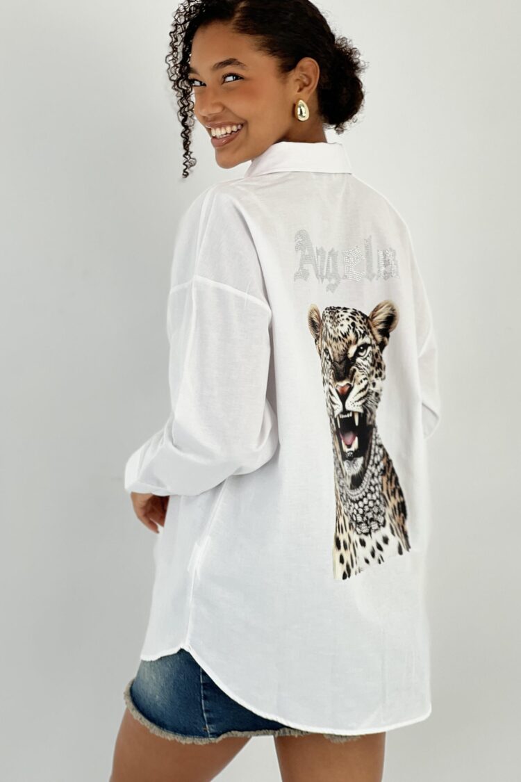 White Oversized Fit Polo Neck Shirt
