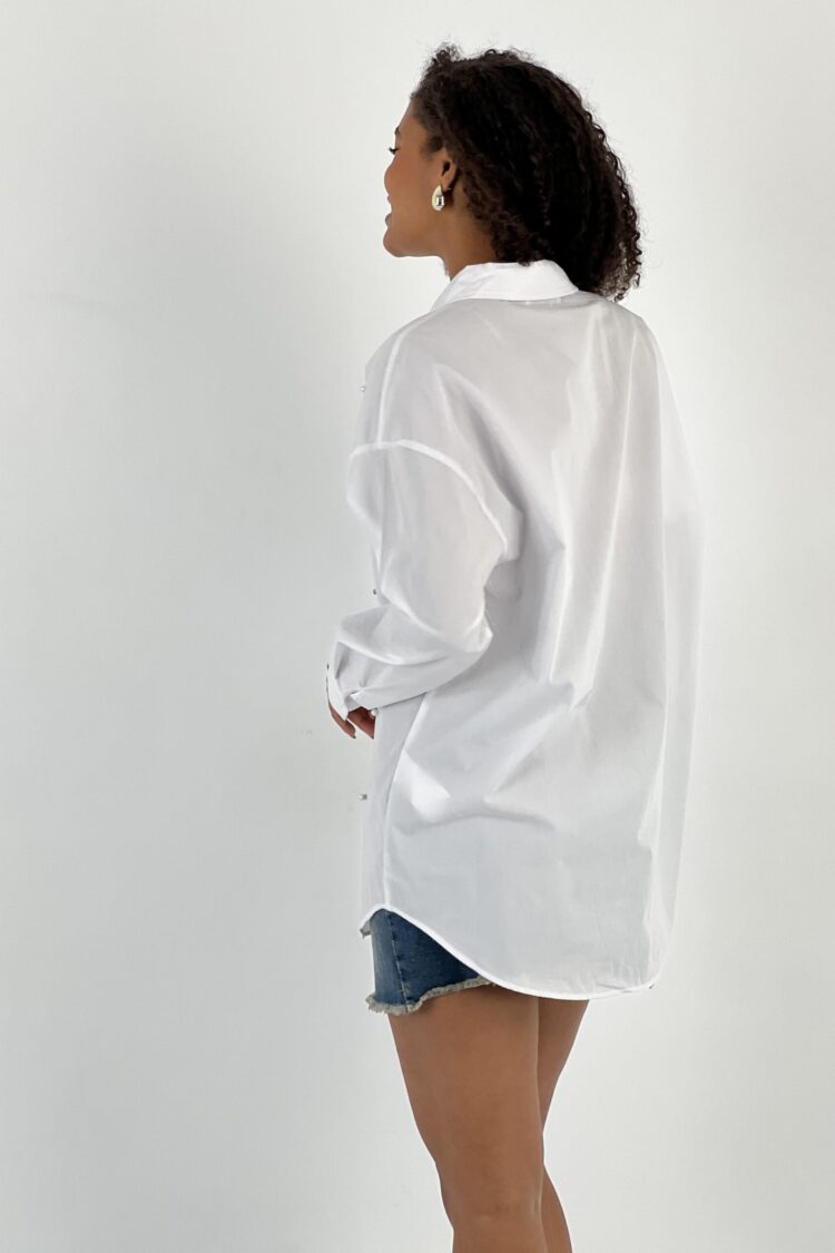 White Elegant Oversized Fit Shirt With Sequins