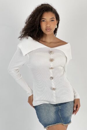 White Fitted Off Shoulder Neck Blouse - Brand: MISS POEM - Women & Kids, Baby Clothes Wholesale - Globality Store