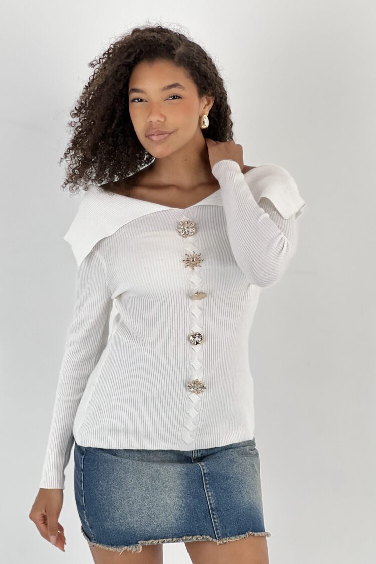 White Fitted Off Shoulder Neck Blouse