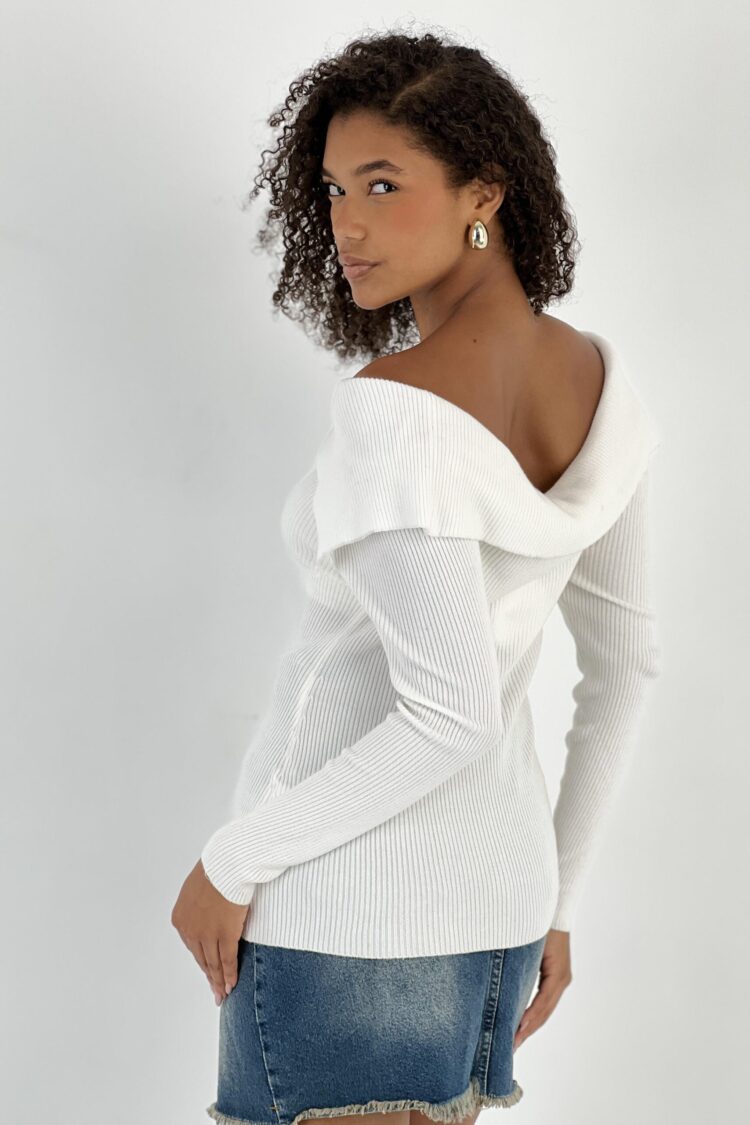 White Fitted Off Shoulder Neck Blouse