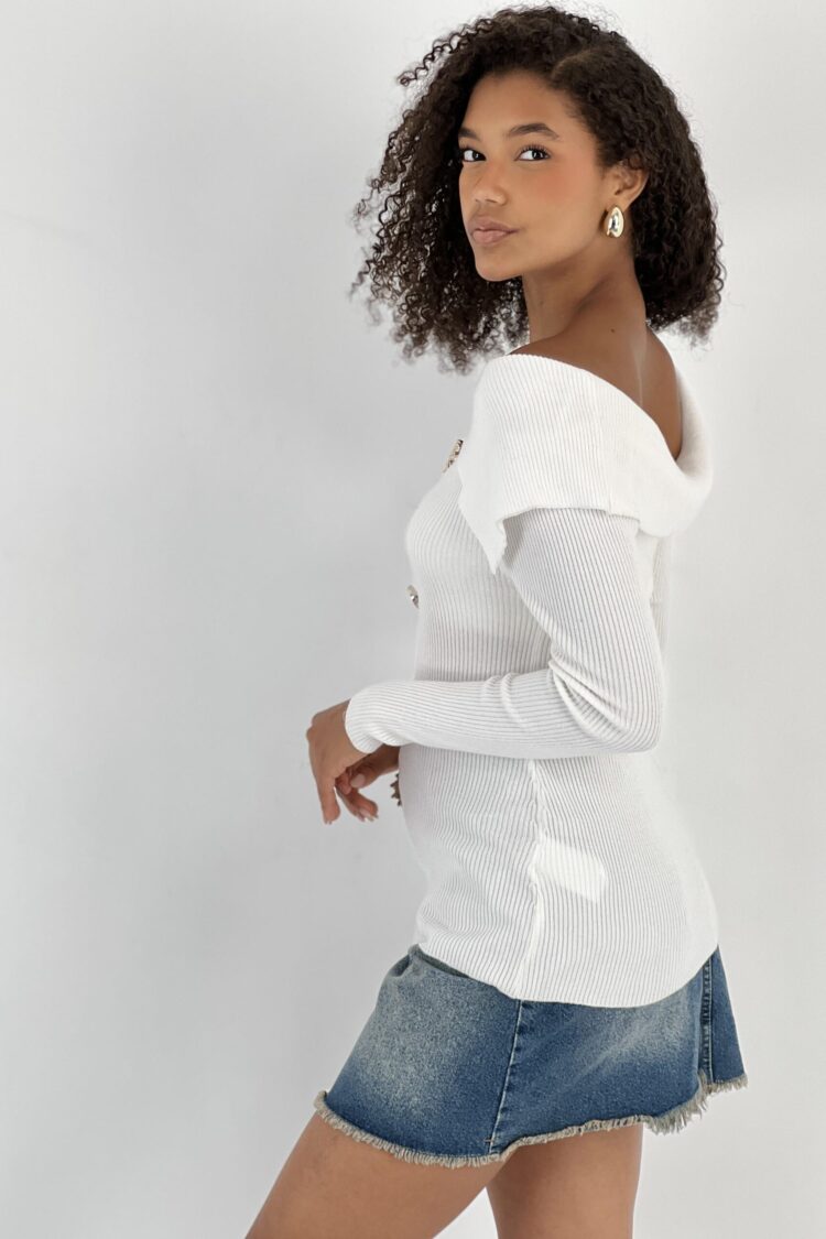 White Fitted Off Shoulder Neck Blouse