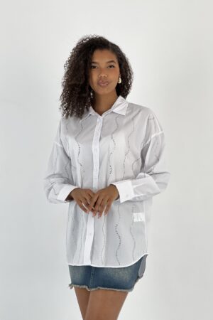 White Striped Long Sleeve Oversized Shirt - Brand: MISS POEM - Women & Kids, Baby Clothes Wholesale - Globality Store
