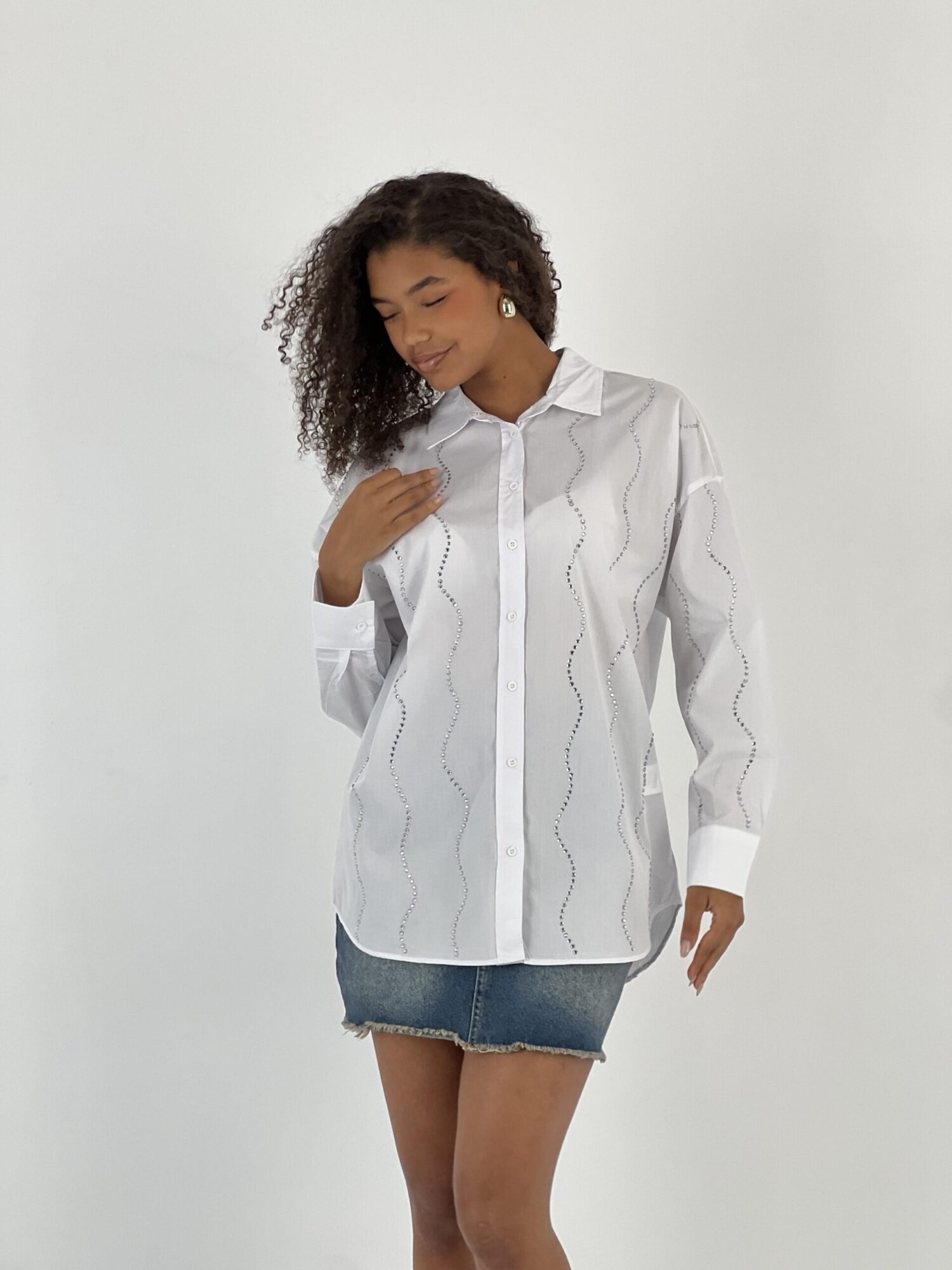 White Striped Long Sleeve Oversized Shirt - Brand: MISS POEM - Women & Kids, Baby Clothes Wholesale - Globality Store