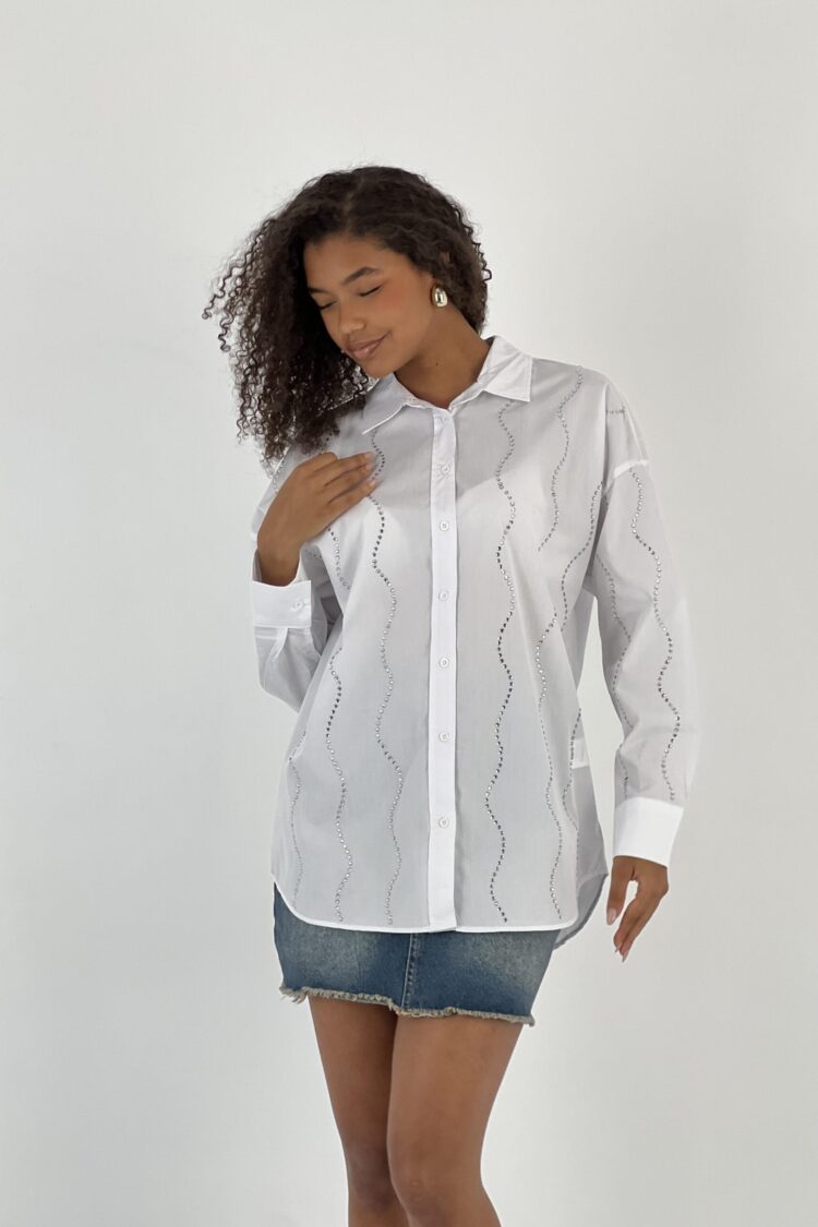 White Striped Long Sleeve Oversized Shirt