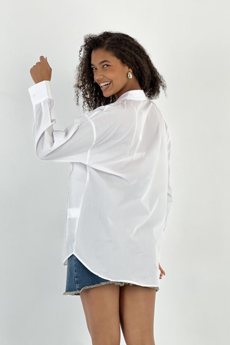 White Striped Long Sleeve Oversized Shirt