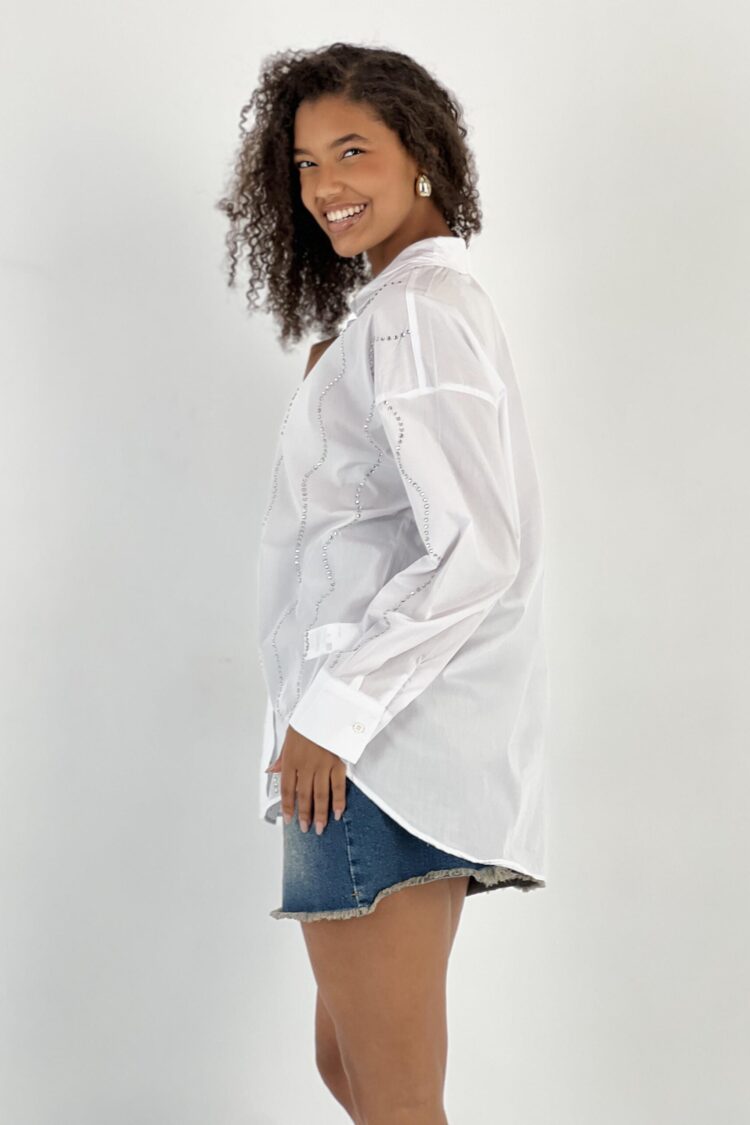 White Striped Long Sleeve Oversized Shirt