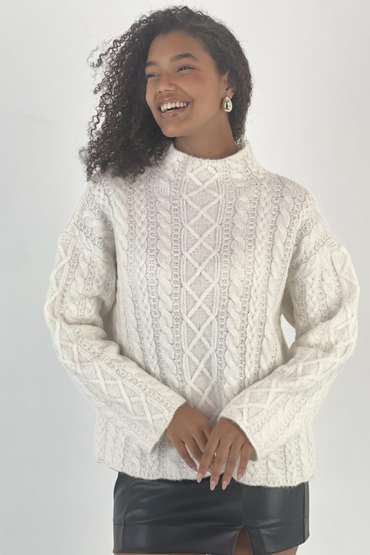 White Sweater High Neck Long Sleeve Casual Retro