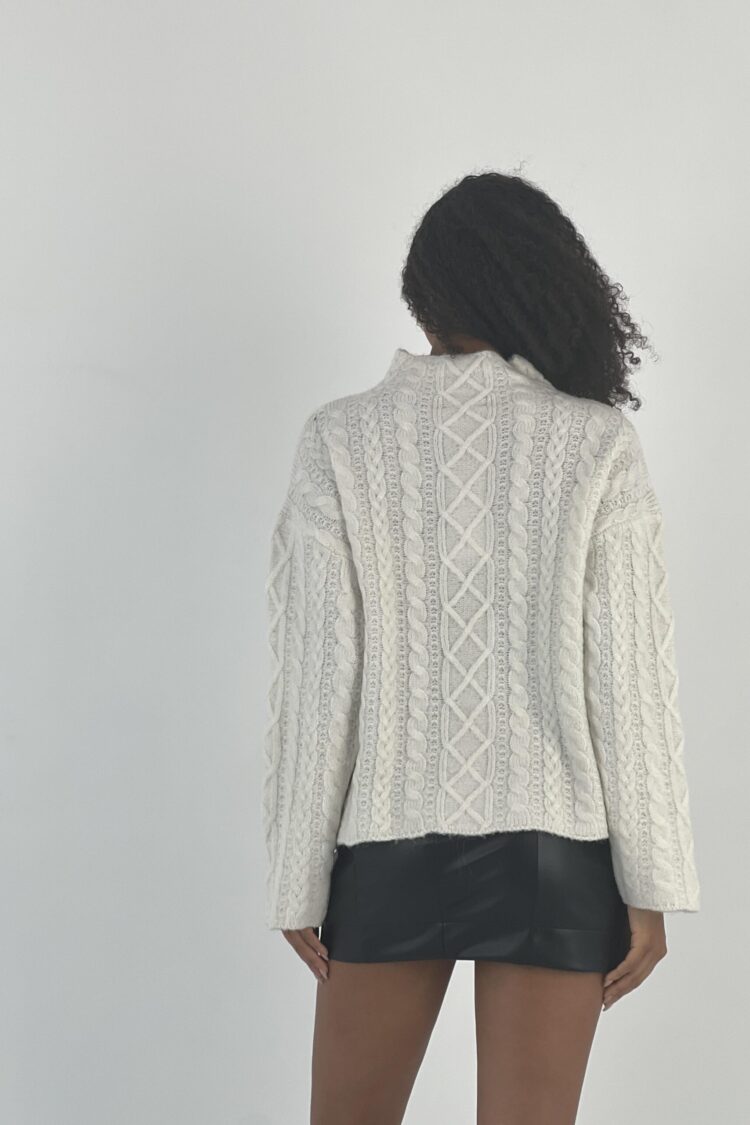 White Sweater High Neck Long Sleeve Casual Retro