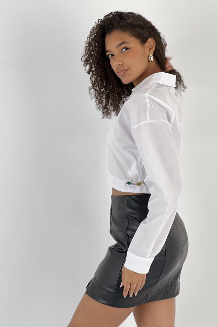 White Crop Casual Buttoned Shirt