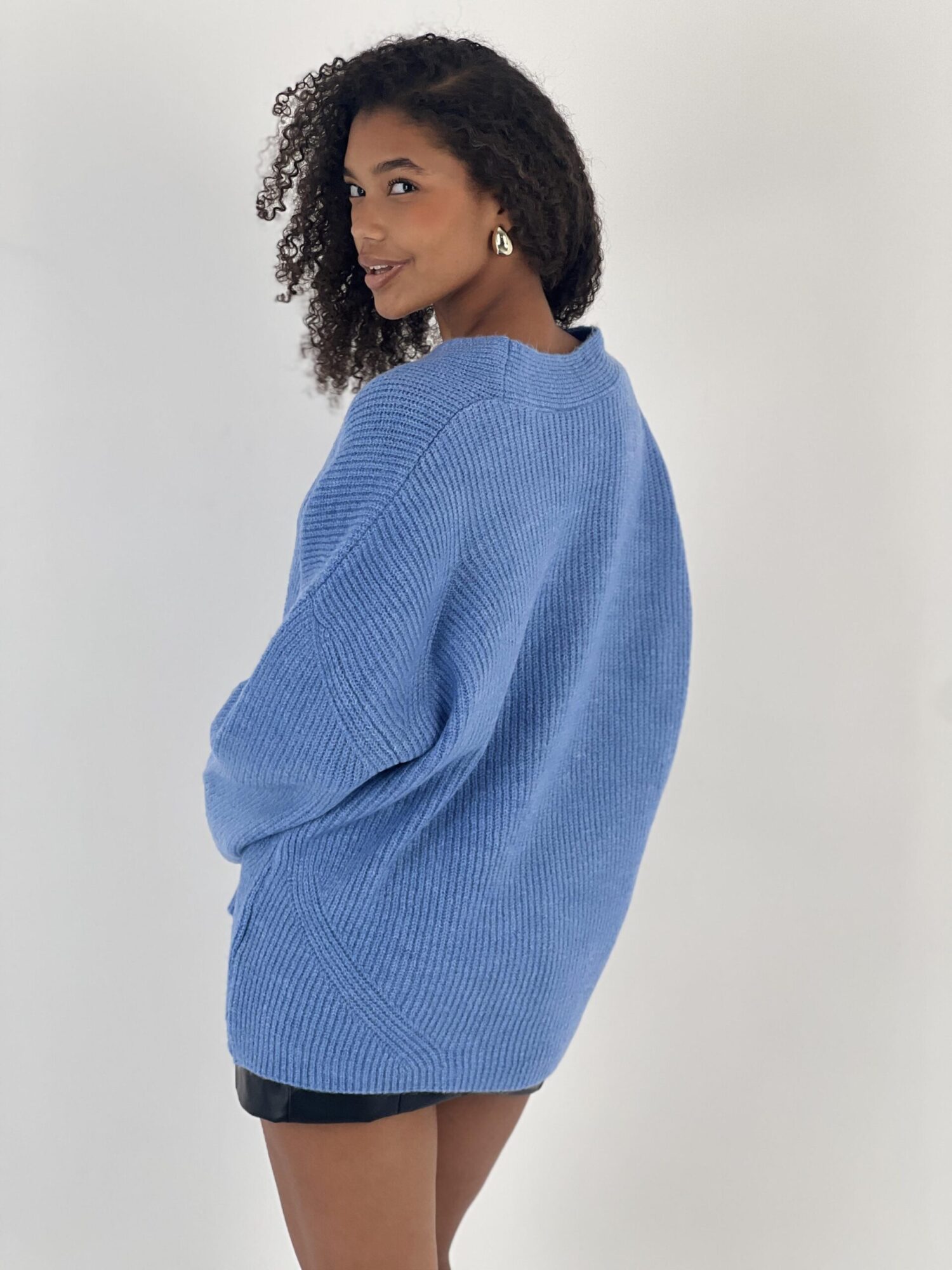 Blue Sweater Oversized V-Neck For Casual Wear - Brand: MISS POEM - Women & Kids, Baby Clothes Wholesale - Globality Store