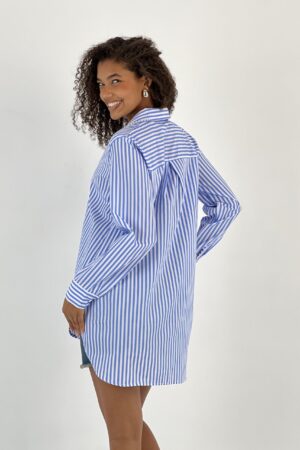 Blue Oversized Fit Striped Polo Neck Shirt - Brand: MISS POEM - Women & Kids, Baby Clothes Wholesale - Globality Store