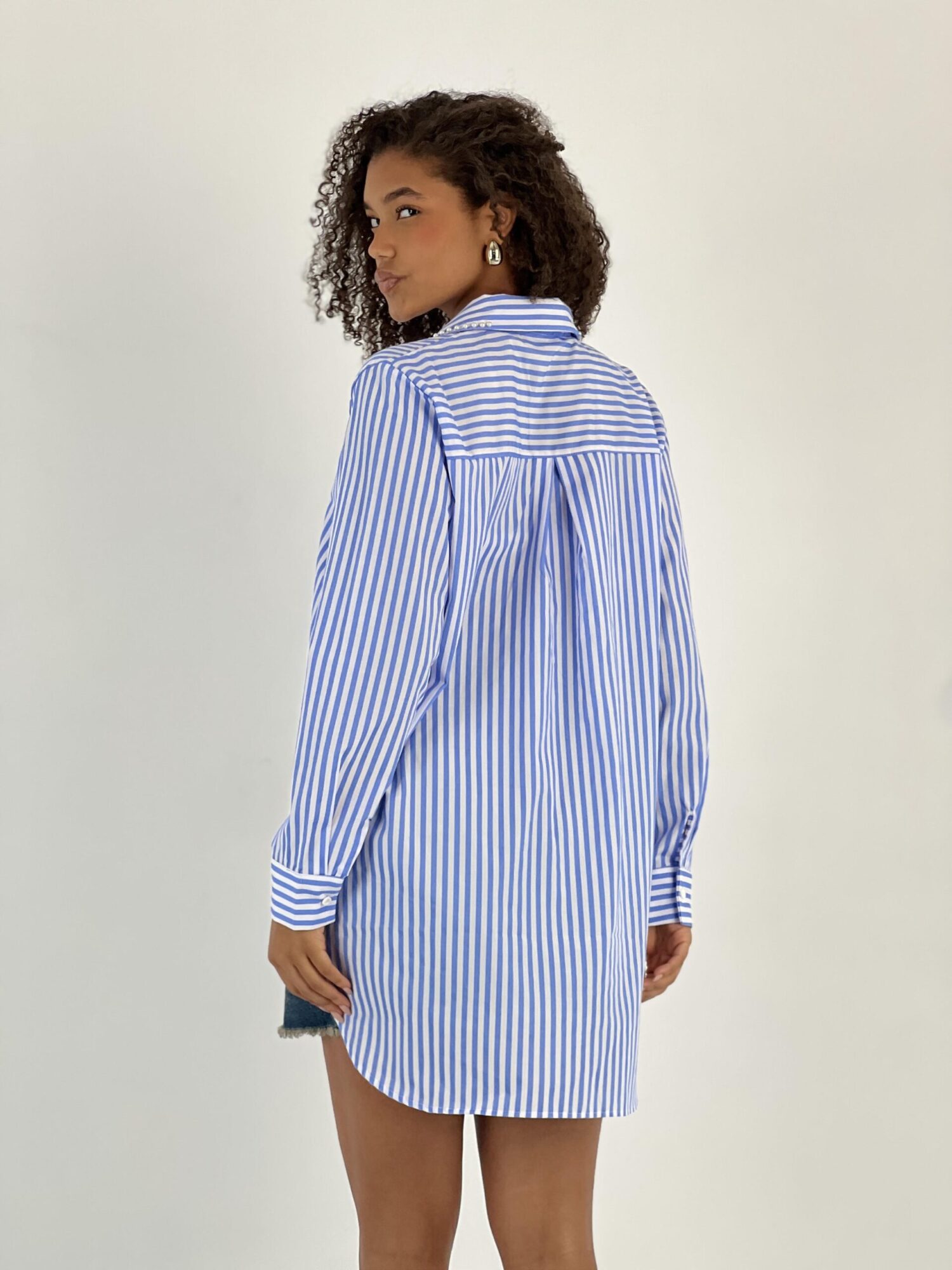 Blue Oversized Fit Striped Polo Neck Shirt - Brand: MISS POEM - Women & Kids, Baby Clothes Wholesale - Globality Store