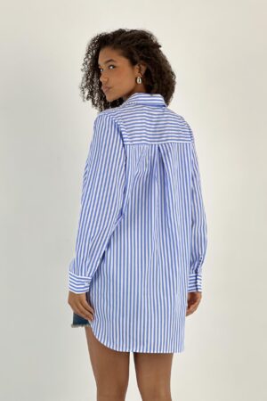 Blue Oversized Fit Striped Polo Neck Shirt - Brand: MISS POEM - Women & Kids, Baby Clothes Wholesale - Globality Store