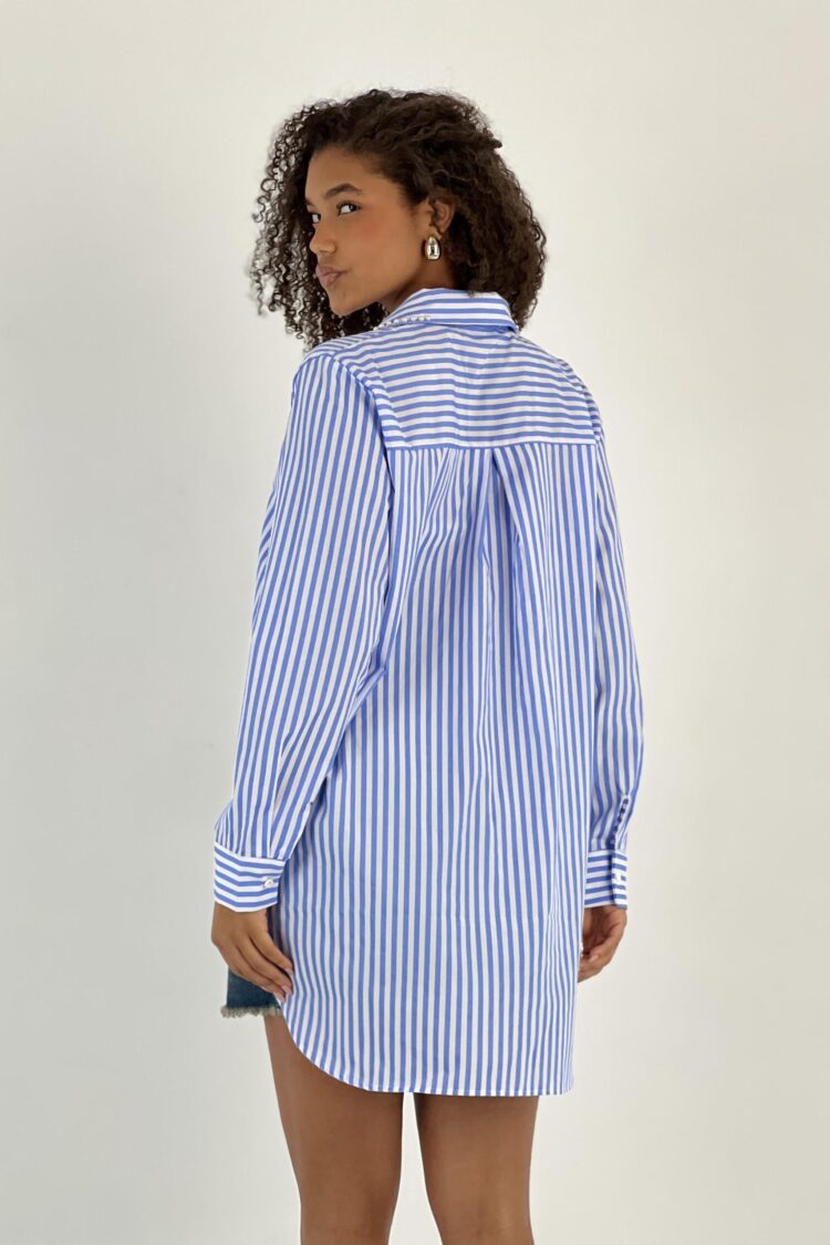 Blue Oversized Fit Striped Polo Neck Shirt