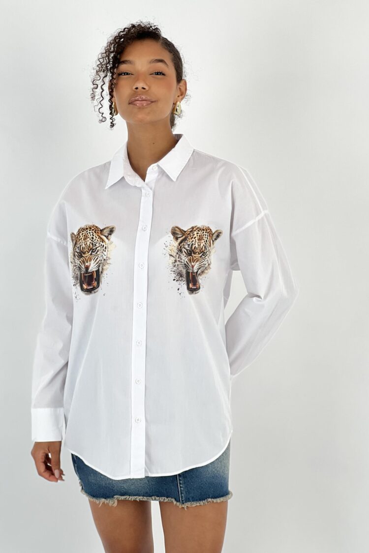 White Casual Animal Print Shirt - Brand: MISS POEM - Women & Kids, Baby Clothes Wholesale - Globality Store
