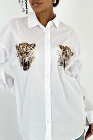 White Casual Animal Print Shirt - Brand: MISS POEM - Women & Kids, Baby Clothes Wholesale - Globality Store
