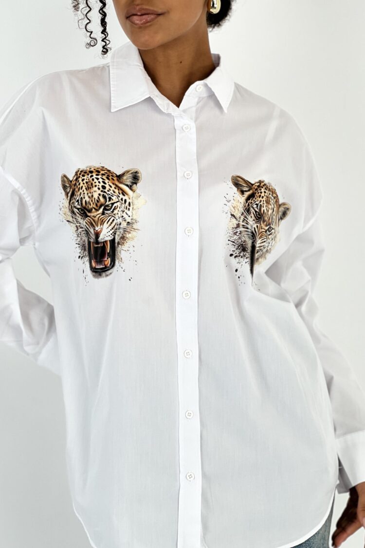 White Casual Animal Print Shirt