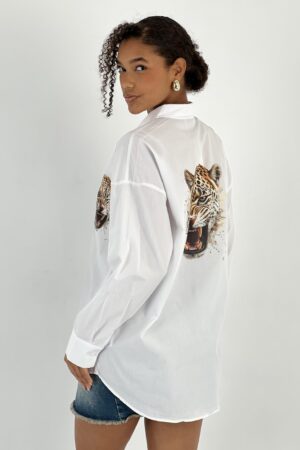 White Casual Animal Print Shirt - Brand: MISS POEM - Women & Kids, Baby Clothes Wholesale - Globality Store