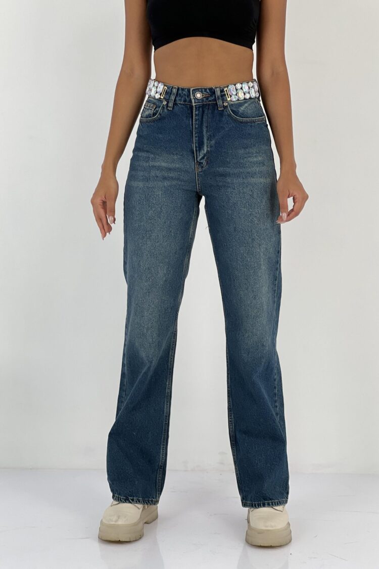 Blue Casual Streetwear Mom Jeans With Wide Leg - Brand: MISS POEM - Women & Kids, Baby Clothes Wholesale - Globality Store