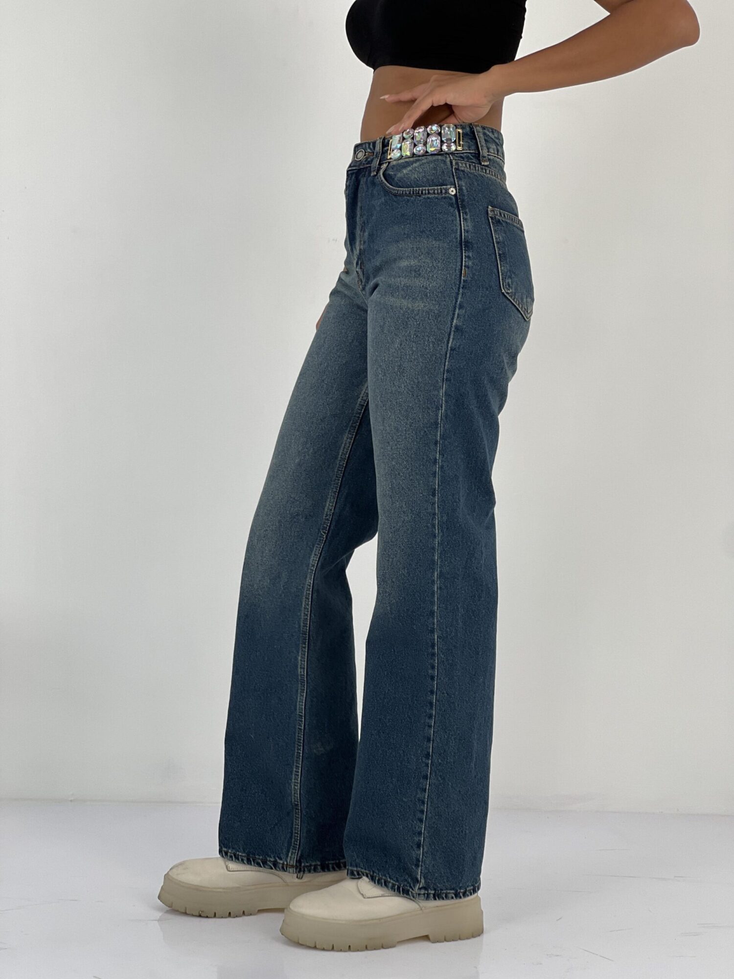Blue Casual Streetwear Mom Jeans With Wide Leg - Brand: MISS POEM - Women & Kids, Baby Clothes Wholesale - Globality Store