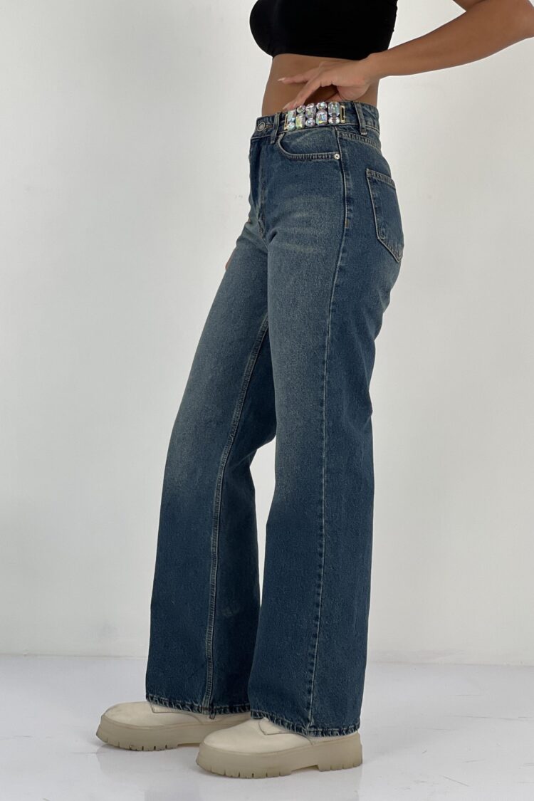 Blue Casual Streetwear Mom Jeans With Wide Leg