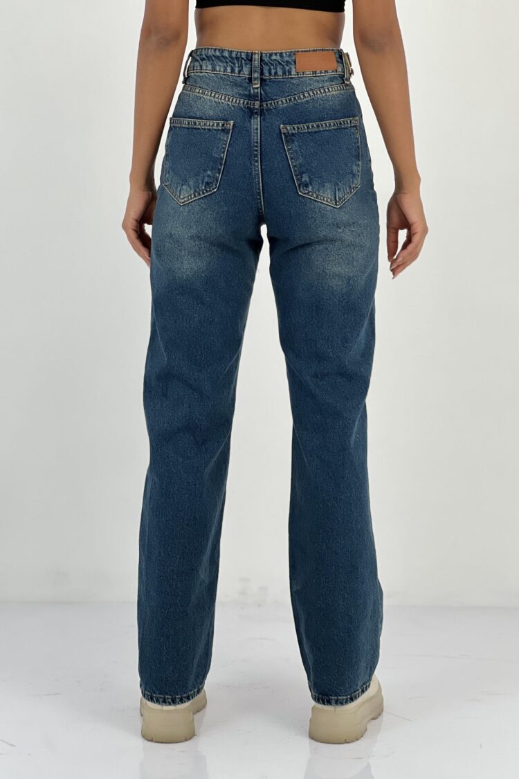 Blue Casual Streetwear Mom Jeans With Wide Leg