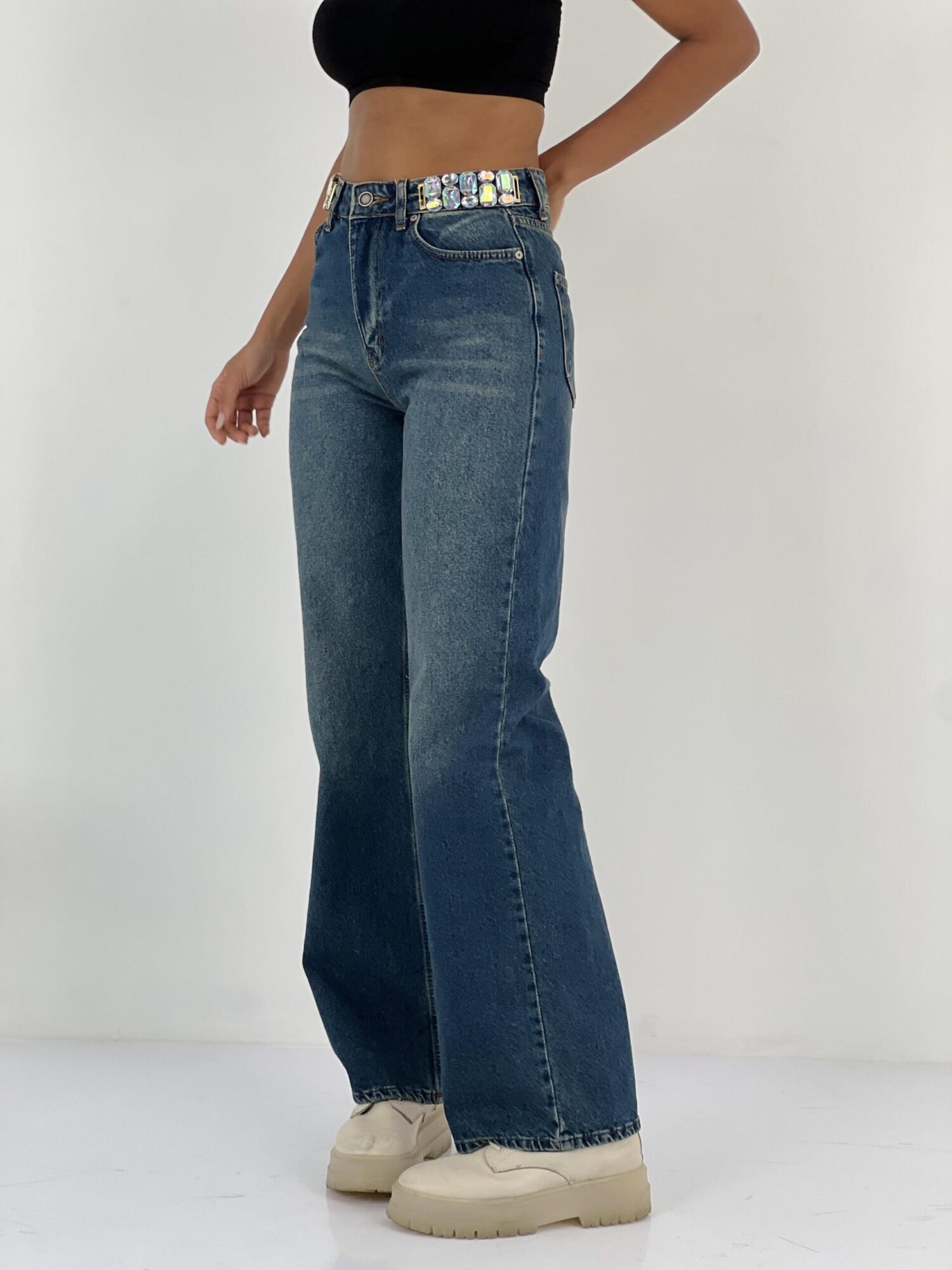 Blue Casual Streetwear Mom Jeans With Wide Leg - Brand: MISS POEM - Women & Kids, Baby Clothes Wholesale - Globality Store