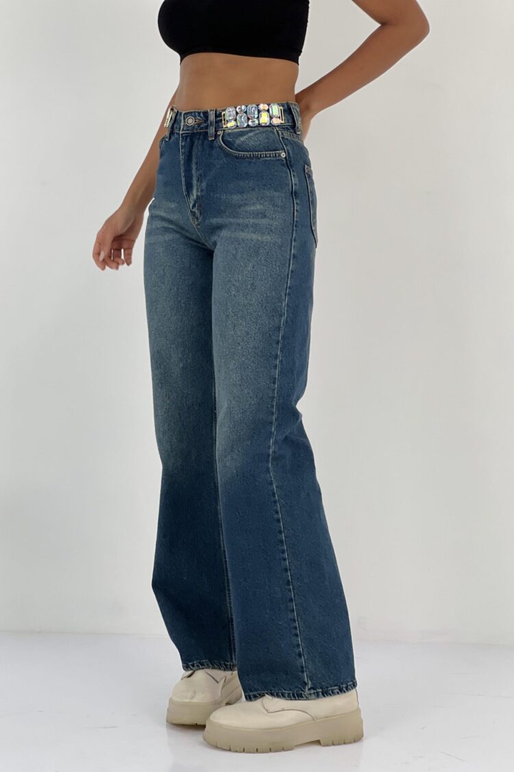 Blue Casual Streetwear Mom Jeans With Wide Leg