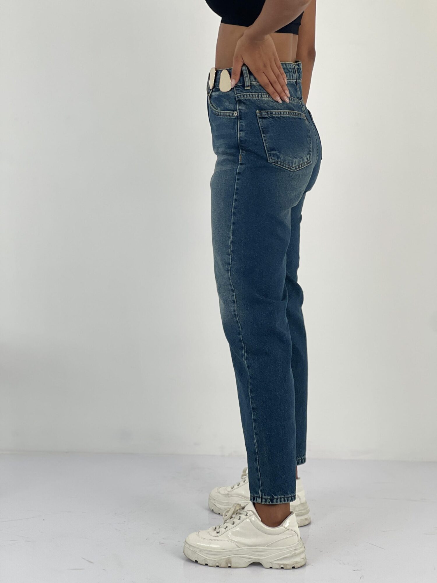 Blue Mom Jeans With High Waist And Buttoned Closure - Brand: MISS POEM - Women & Kids, Baby Clothes Wholesale - Globality Store