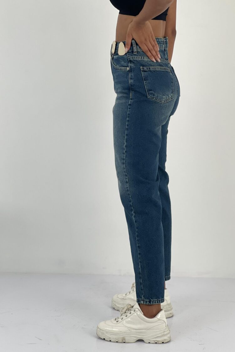 Blue Mom Jeans With High Waist And Buttoned Closure