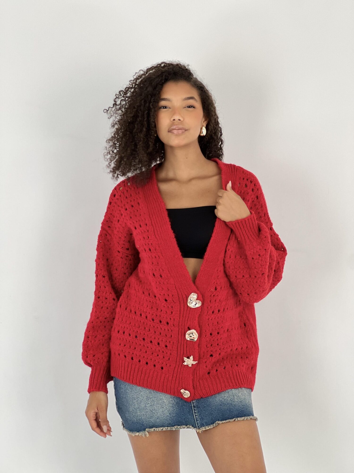 Red Cardigan Oversized Buttoned V-Neck Long Sleeve - Brand: MISS POEM - Women & Kids, Baby Clothes Wholesale - Globality Store