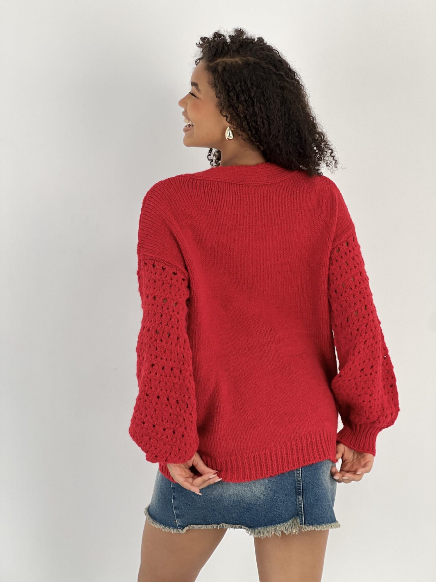 Red Cardigan Oversized Buttoned V-Neck Long Sleeve - Brand: MISS POEM - Women & Kids, Baby Clothes Wholesale - Globality Store
