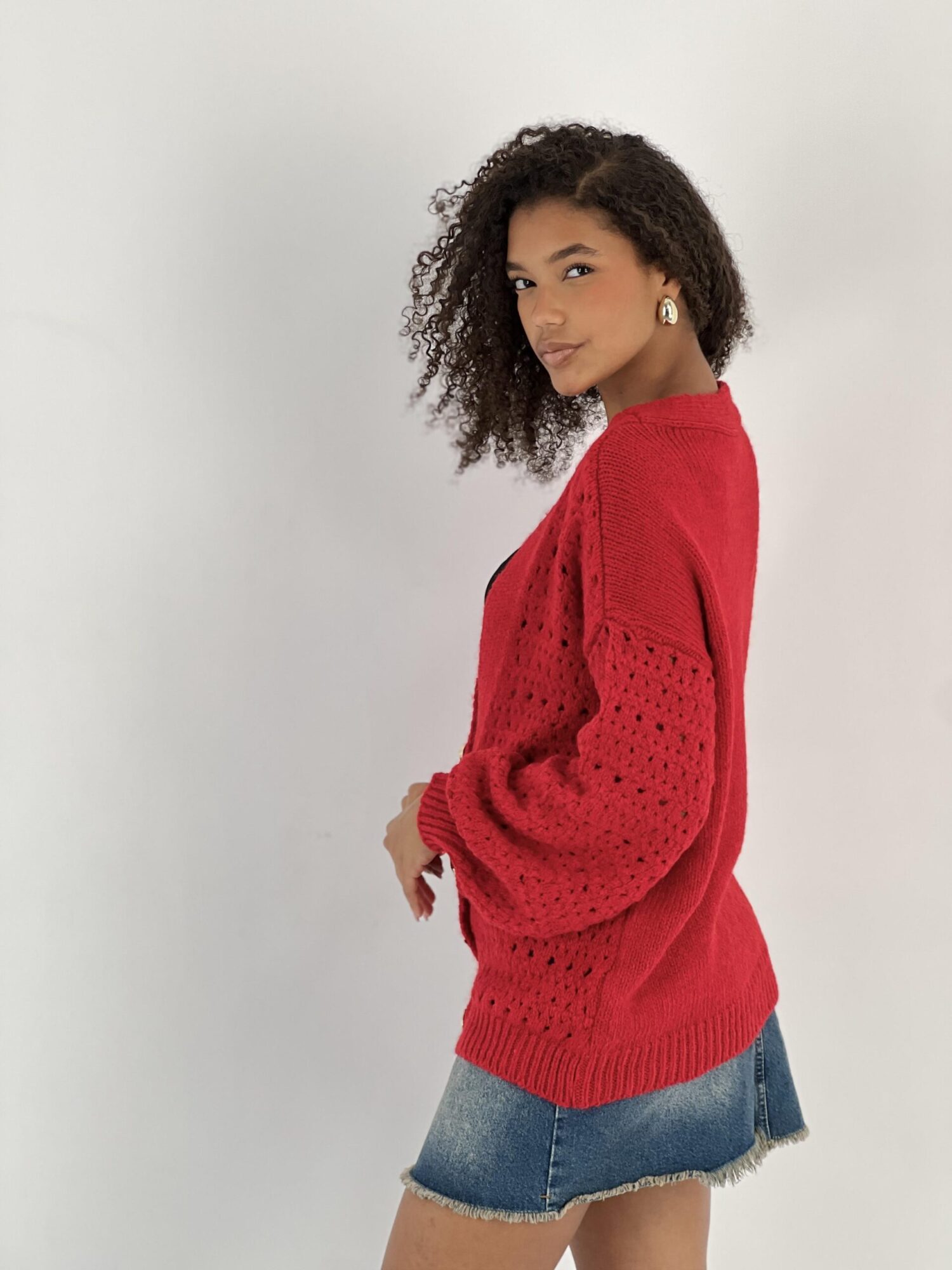 Red Cardigan Oversized Buttoned V-Neck Long Sleeve - Brand: MISS POEM - Women & Kids, Baby Clothes Wholesale - Globality Store