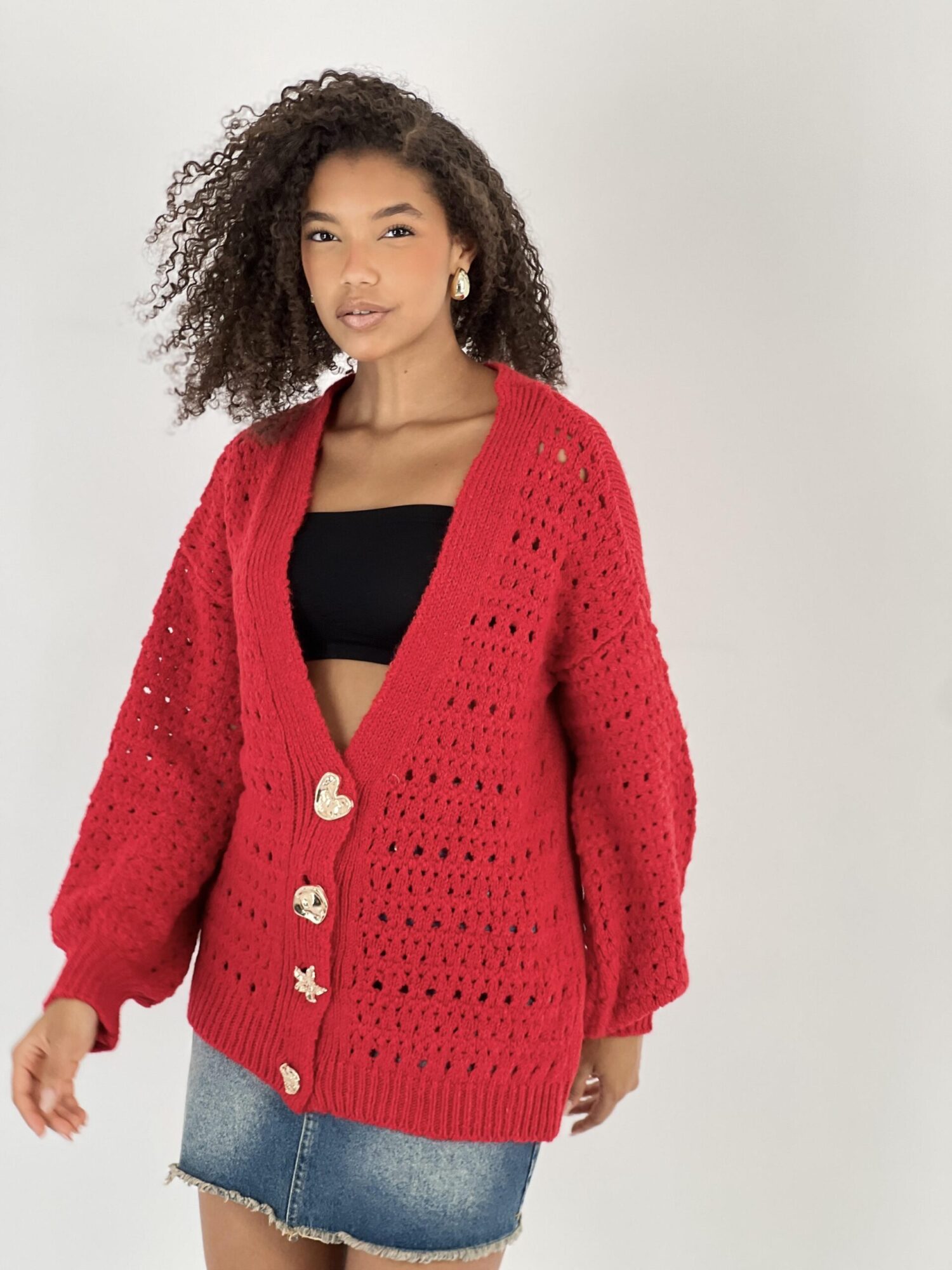 Red Cardigan Oversized Buttoned V-Neck Long Sleeve - Brand: MISS POEM - Women & Kids, Baby Clothes Wholesale - Globality Store